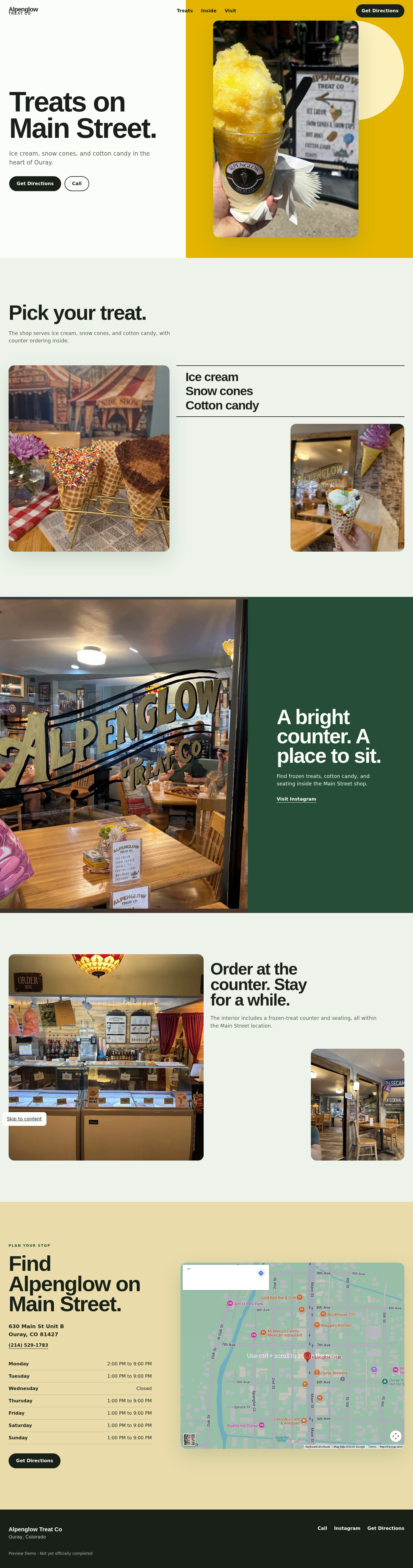 Alpenglow Treat Co website concept