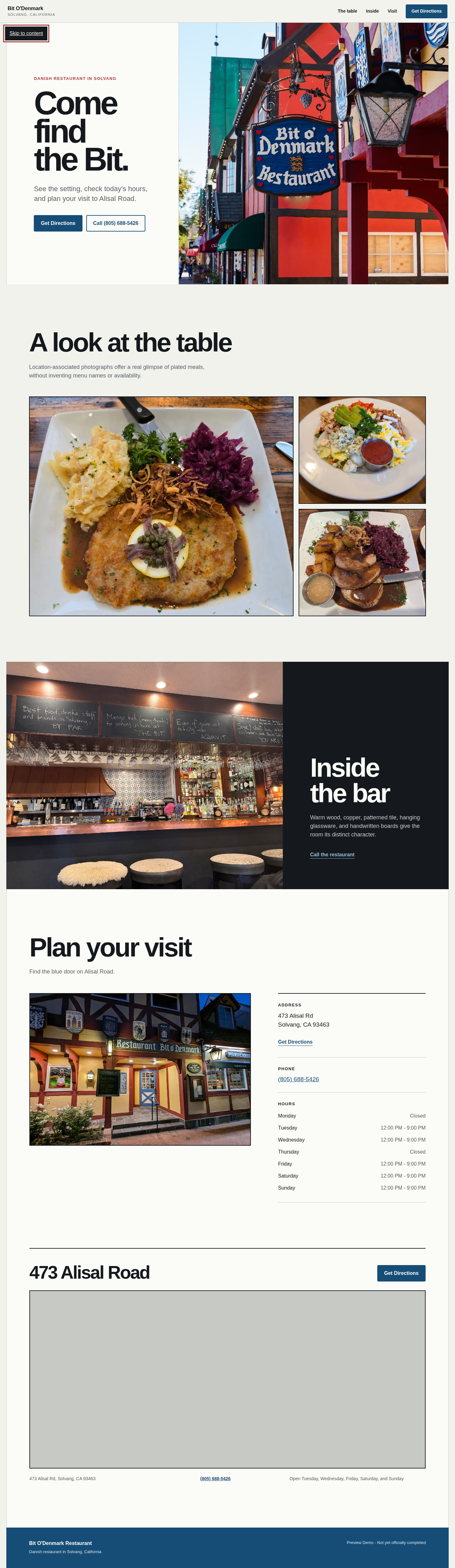 Bit O Denmark Restaurant website concept